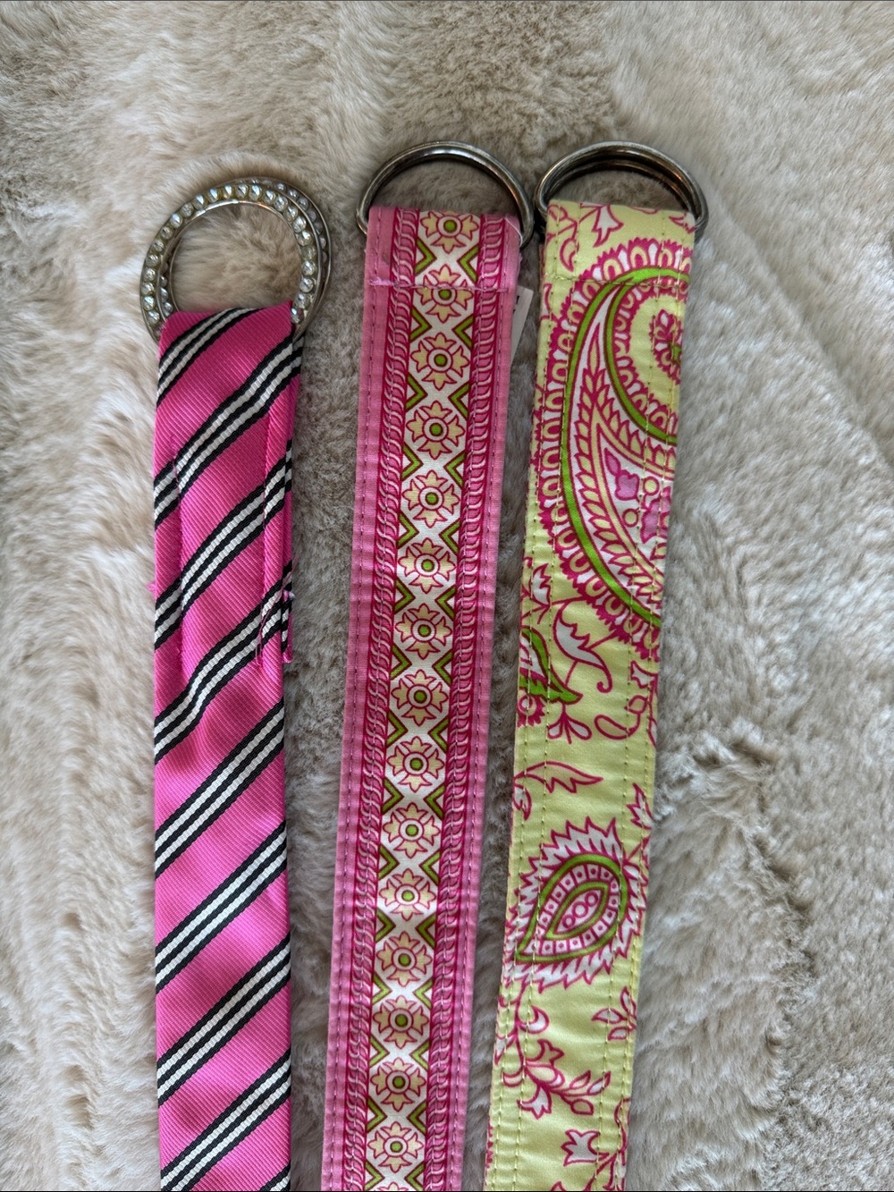 Pink Patterned Women's Fabric Belts - Set of 3